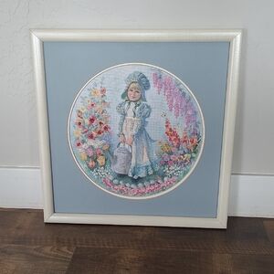 Framed Embroidered Girl Art Cross stitch